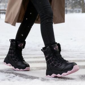 Women Casual  Winter Cozy Black Ankle Snow Boots Fleece Lined Water Resistant